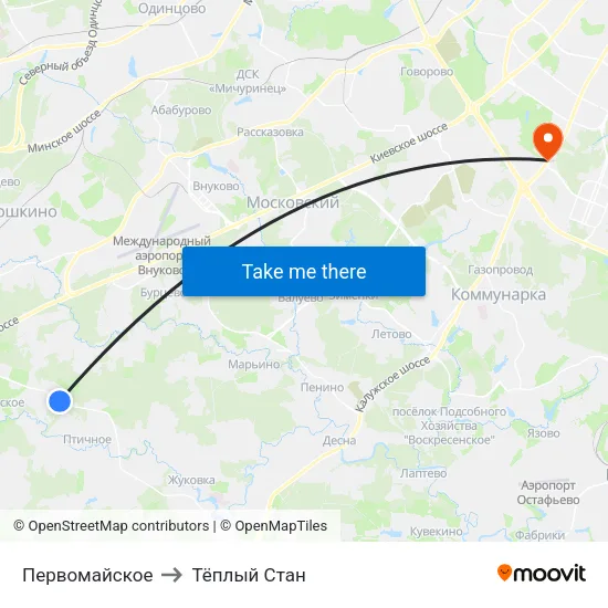 Первомайское to Тёплый Стан map
