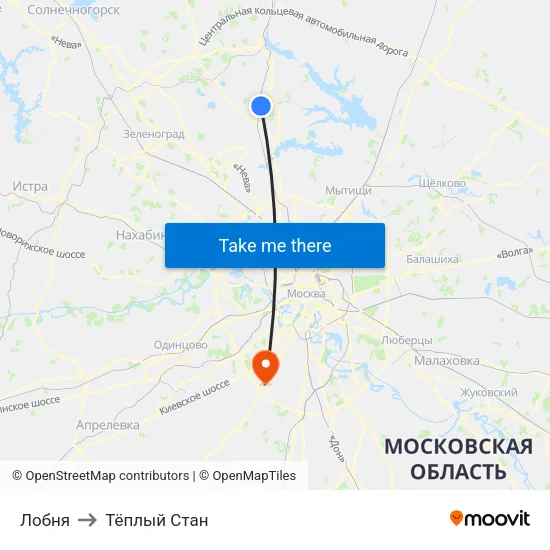 Лобня to Тёплый Стан map