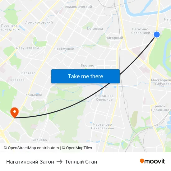 Нагатинский Затон to Тёплый Стан map