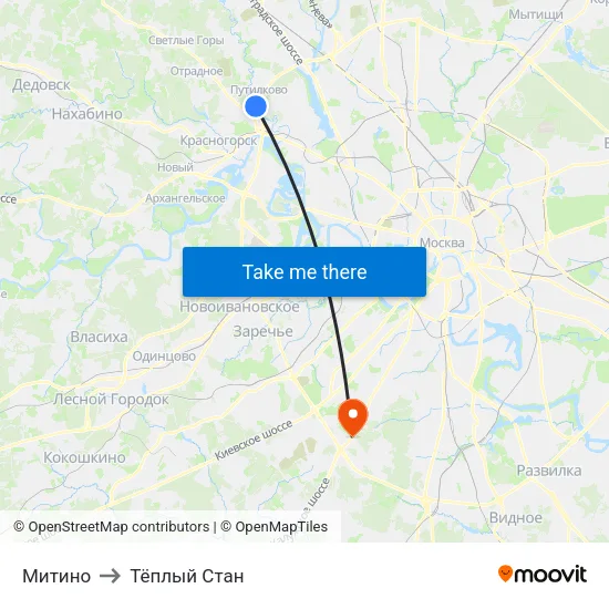 Митино to Тёплый Стан map