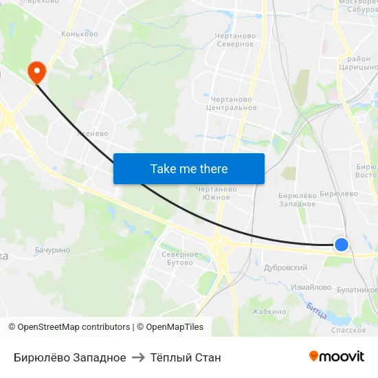 Бирюлёво Западное to Тёплый Стан map
