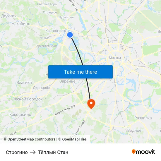 Строгино to Тёплый Стан map