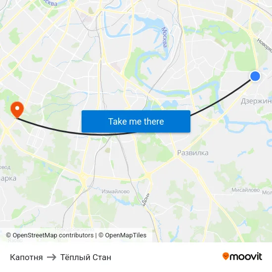 Капотня to Тёплый Стан map