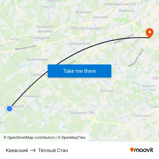 Киевский to Тёплый Стан map