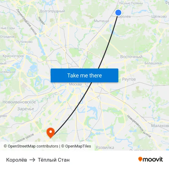 Королёв to Тёплый Стан map