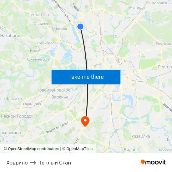 Ховрино to Тёплый Стан map