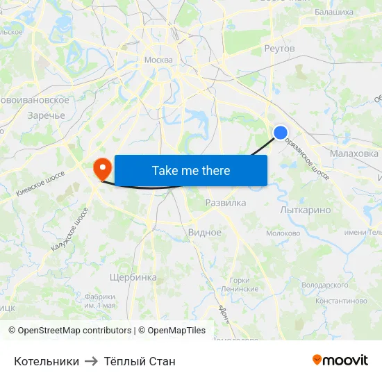 Котельники to Тёплый Стан map