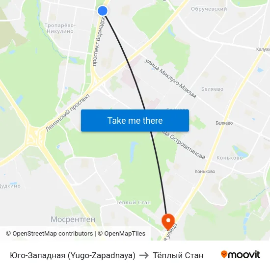 Юго-Западная (Yugo-Zapadnaya) to Тёплый Стан map