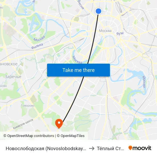 Новослободская (Novoslobodskaya) to Тёплый Стан map