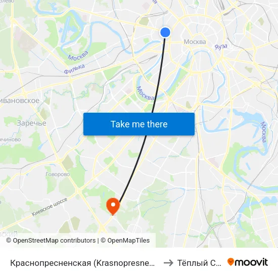 Краснопресненская (Krasnopresnenskaya) to Тёплый Стан map