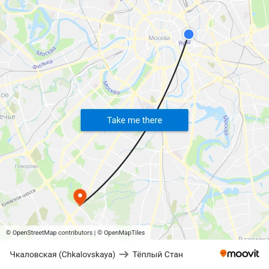 Чкаловская (Chkalovskaya) to Тёплый Стан map