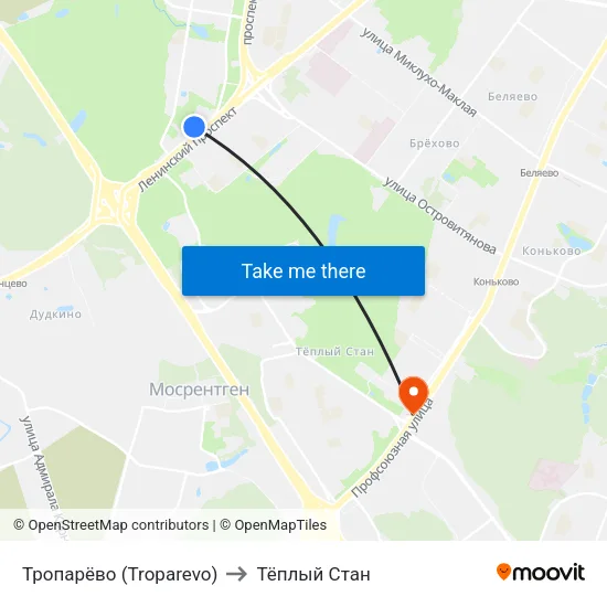 Тропарёво (Troparevo) to Тёплый Стан map