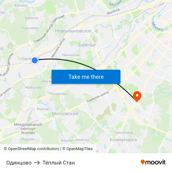 Одинцово to Тёплый Стан map