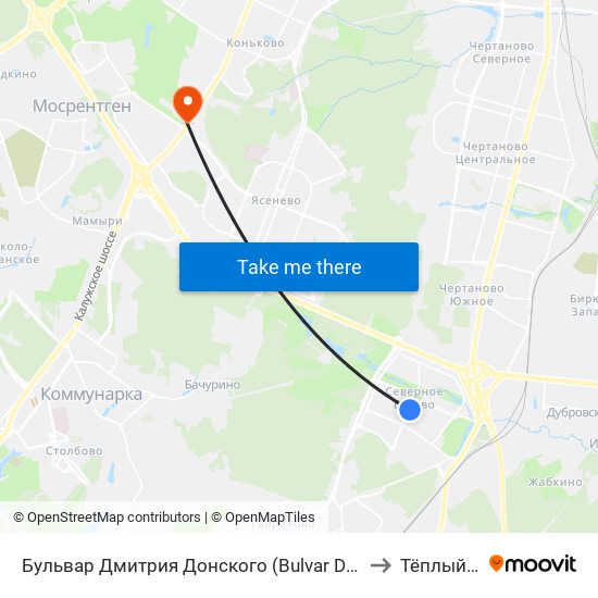 Бульвар Дмитрия Донского (Bulvar Dmitriya Donskogo) to Тёплый Стан map