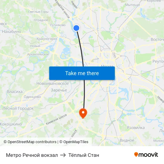 Метро Речной вокзал to Тёплый Стан map