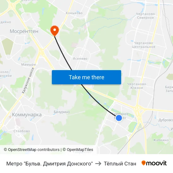 Метро "Бульв. Дмитрия Донского" to Тёплый Стан map