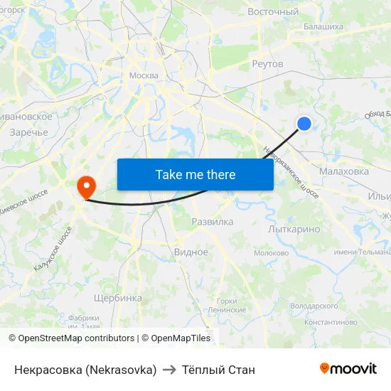 Некрасовка (Nekrasovka) to Тёплый Стан map