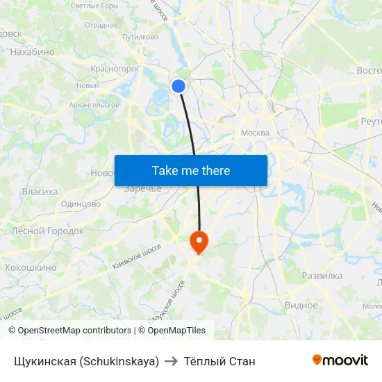 Щукинская (Schukinskaya) to Тёплый Стан map