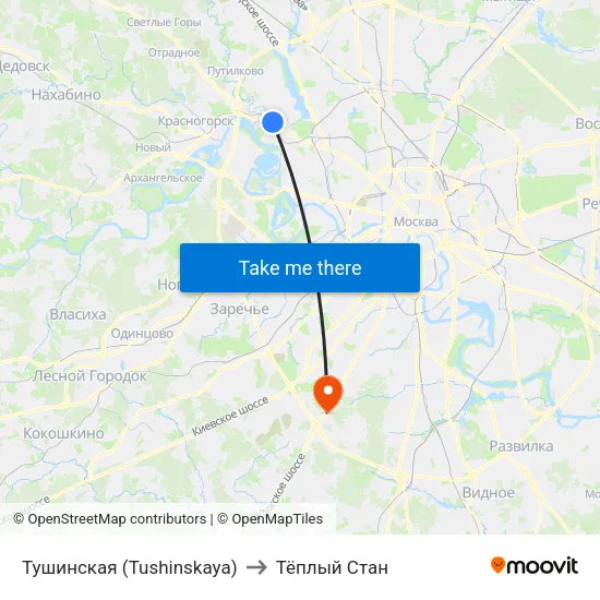 Тушинская (Tushinskaya) to Тёплый Стан map
