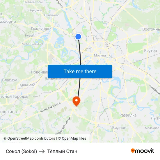 Сокол (Sokol) to Тёплый Стан map