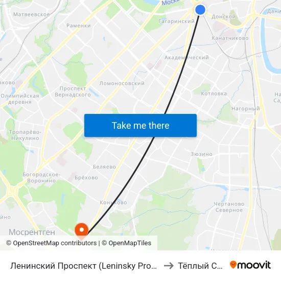 Ленинский Проспект (Leninsky Prospekt) to Тёплый Стан map