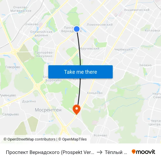 Проспект Вернадского (Prospekt Vernadskogo) to Тёплый Стан map