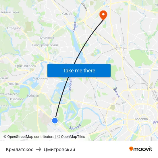 Крылатское to Дмитровский map