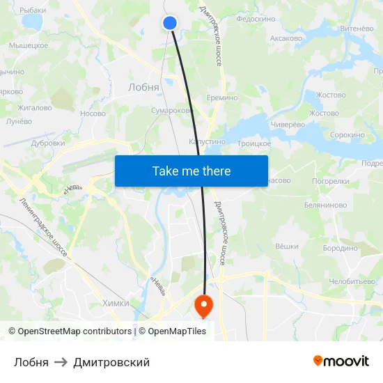 Лобня to Дмитровский map