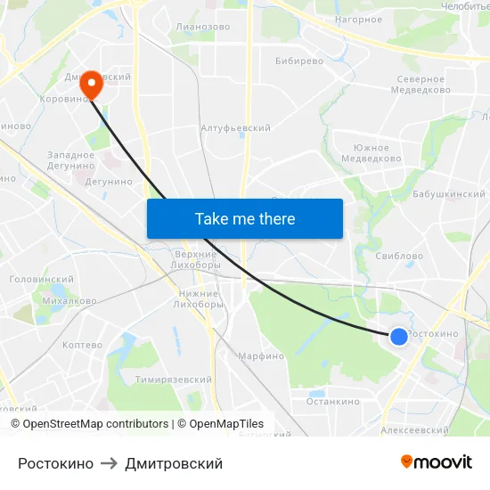 Ростокино to Дмитровский map