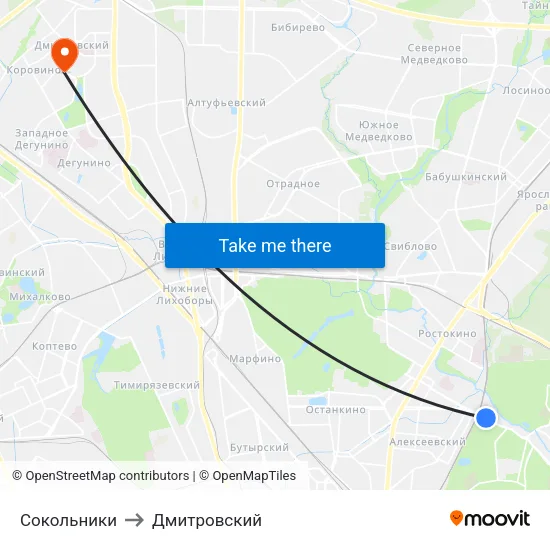Сокольники to Дмитровский map