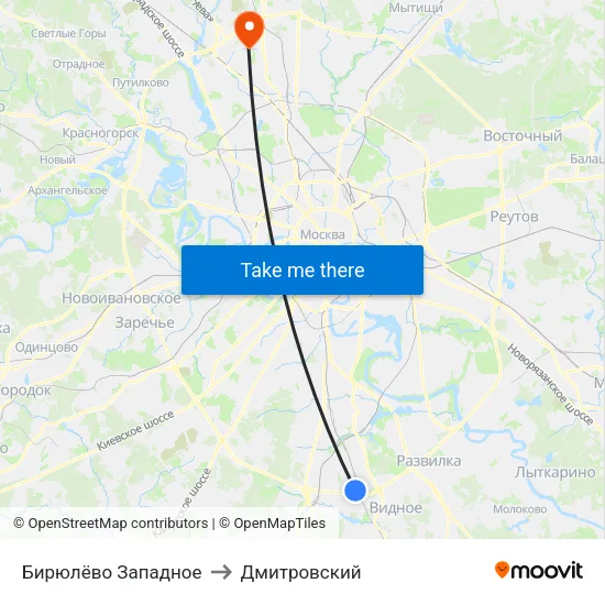 Бирюлёво Западное to Дмитровский map