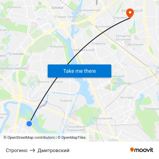 Строгино to Дмитровский map