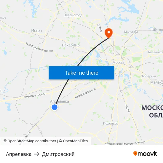 Апрелевка to Дмитровский map