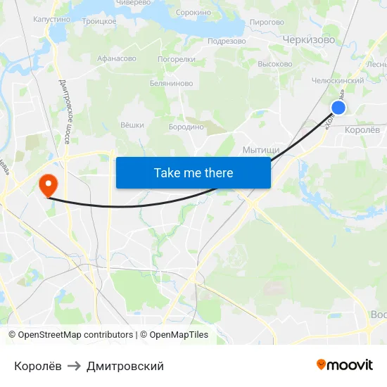 Королёв to Дмитровский map
