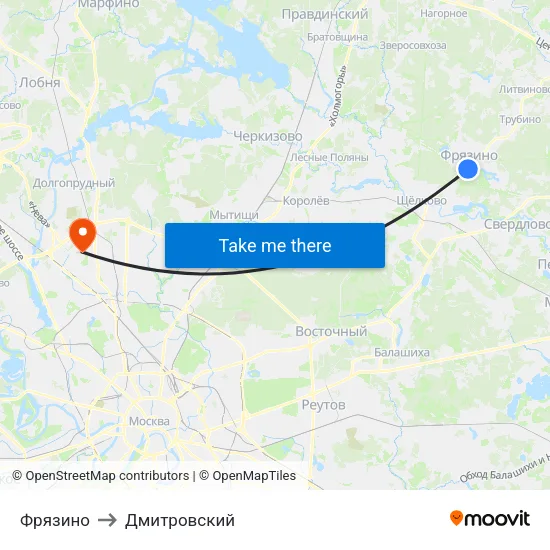 Фрязино to Дмитровский map