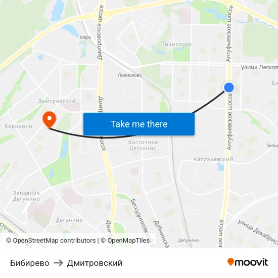 Бибирево to Дмитровский map