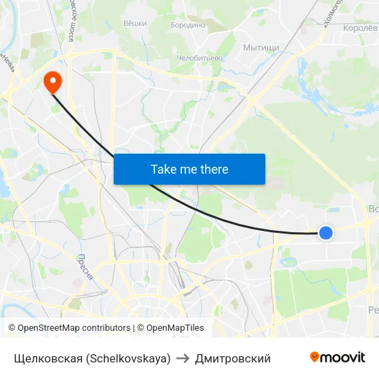 Щелковская (Schelkovskaya) to Дмитровский map