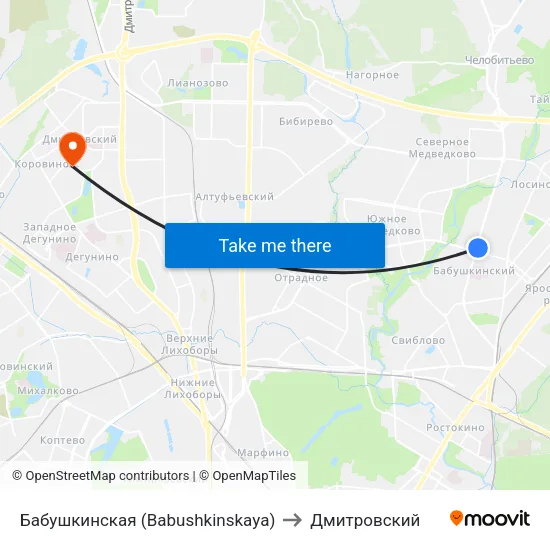 Бабушкинская (Babushkinskaya) to Дмитровский map