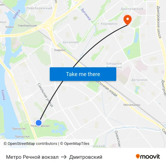 Метро Речной вокзал to Дмитровский map