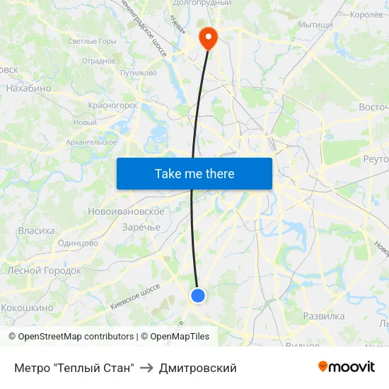 Метро "Теплый Стан" to Дмитровский map