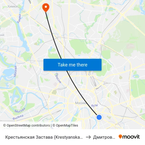 Крестьянская Застава (Krestyanskaya Zastava) to Дмитровский map