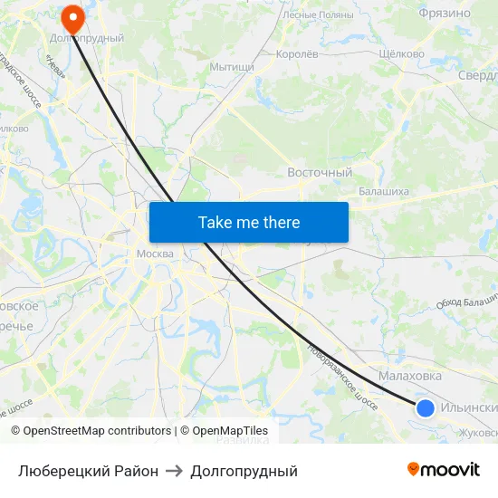 Люберецкий Район to Долгопрудный map