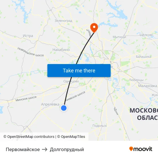 Первомайское to Долгопрудный map