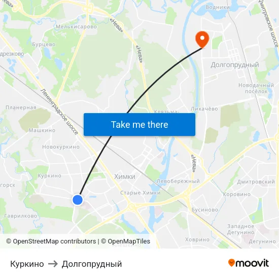 Куркино to Долгопрудный map