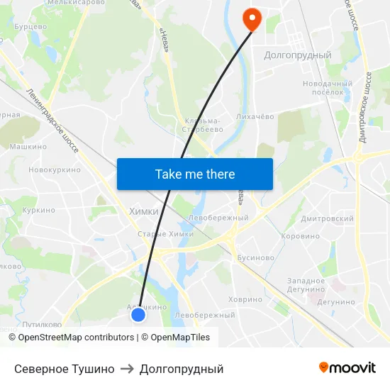 Северное Тушино to Долгопрудный map
