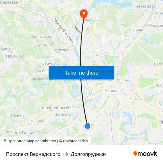 Проспект Вернадского to Долгопрудный map