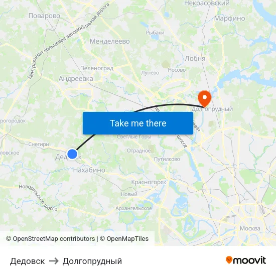 Дедовск to Долгопрудный map
