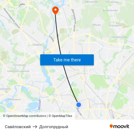 Савёловский to Долгопрудный map