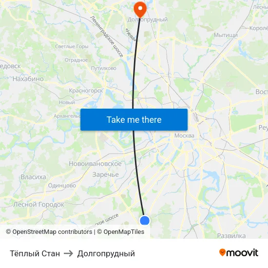 Тёплый Стан to Долгопрудный map