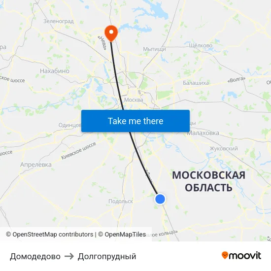 Домодедово to Долгопрудный map